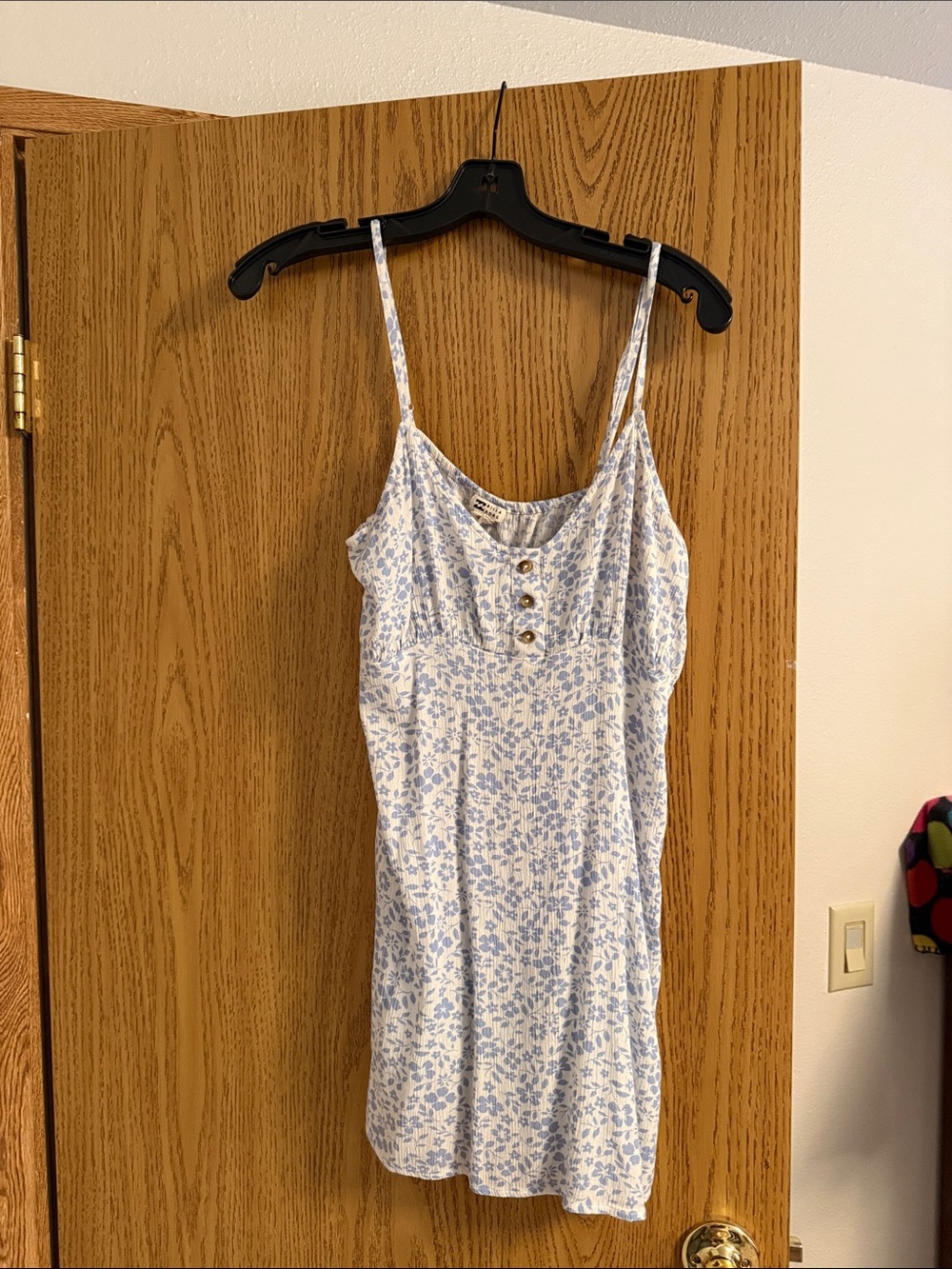 Billabong Blue and White Floral Spaghetti-Strap mini dress